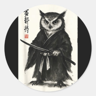 Adesivo Redondo Guerreiro samurai engraçado estilo anime japonês m