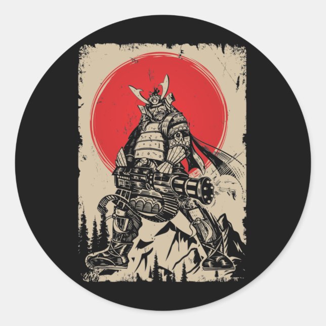Adesivo Redondo Guerreiro Samurai Japonês com Arma (Frente)