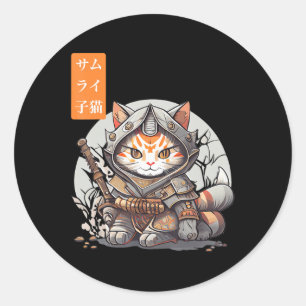 Adesivo Redondo Guerreiro Samurai Japonês Kawaii Cat Anime Lover