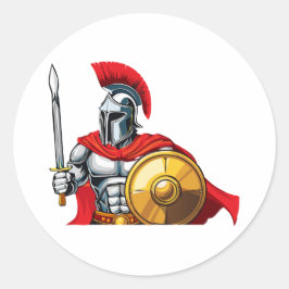 Adesivo Redondo guerreiro segurando espada e escudo pronto para a