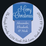 Adesivo Redondo Guia Azul Merry Christmas Name & Address Sticker<br><div class="desc">Mande-lhe Cartões de natal em estilo com esta Guia Azul,  Feliz Nome de Natal e Adesivo de Endereços.</div>