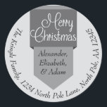 Adesivo Redondo Guia Silver Merry Christmas Name & Address Sticker<br><div class="desc">Mande-lhe Cartões de natal com estilo com este Silver Tab Merry Christmas Name & Address Sticker.</div>