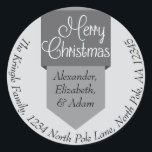 Adesivo Redondo Guia Silver Merry Christmas Name & Address Sticker<br><div class="desc">Mande-lhe Cartões de natal com estilo com este Silver Tab Merry Christmas Name & Address Sticker.</div>