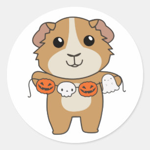 Adesivo Redondo Guiné Pig Feliz Halloween Pumpkin Figurume Clássic