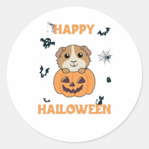 Adesivo Redondo Guiné Pumpkin Doce Animais Feliz Dia das Bruxas