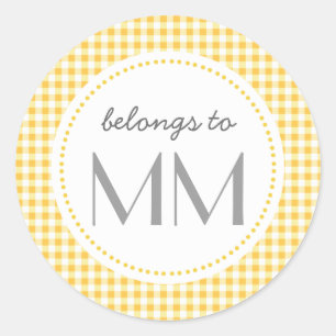 Adesivo Redondo Guingão amarelo Monogrammed - Tag de DIY