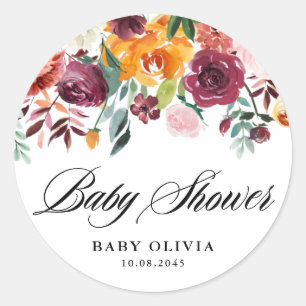 Adesivo Redondo Guirlanda de Flores de Outono Baby Shower de Outon