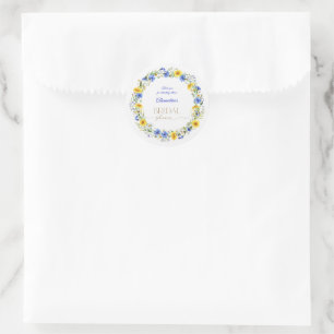 Adesivo Redondo Guirlanda de Flores Silvestres Azul Amarelo Lavand