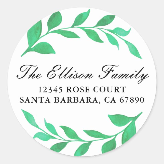 Adesivo Redondo Guirlanda de Folhas de Aquarela Botânica (Frente)