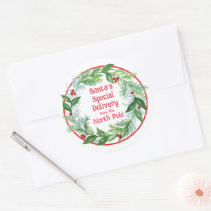 Adesivo Redondo Guirlanda de Natal em Aquarela Papai Noel Polo Nor