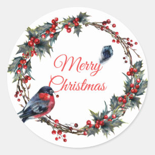 Adesivo Redondo Guirlanda de Natal Holiday Bulfinch Berry Mistleto