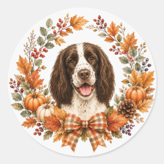 Adesivo Redondo Guirlanda de Outono do Springer Spaniel