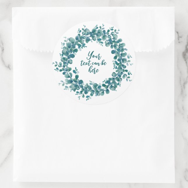 Adesivo Redondo Guirlanda de verde eucalipto em aquarela (Bolsa)