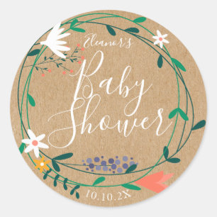 Adesivo Redondo Guirlanda Floral Country Baby Shower / Sprinkle Bo