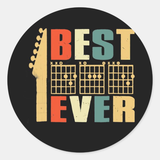 Adesivo Redondo Guitar Best Dad Ever Chord Guitarist Father's Day (Frente)