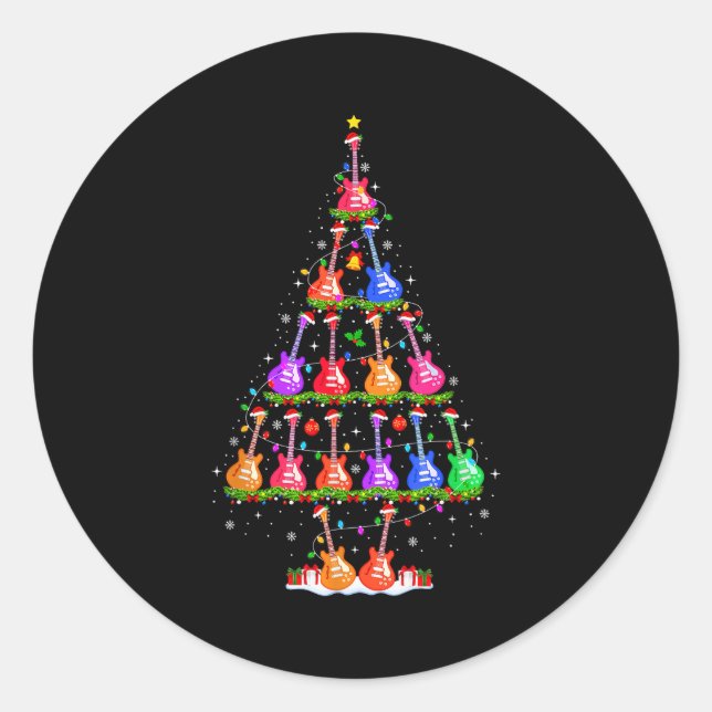 Adesivo Redondo Guitar Christmas Tree Lights Funny Xmas Pajamas Gu (Frente)