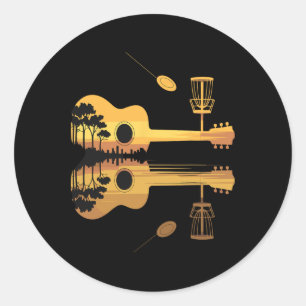 Adesivo Redondo Guitar de Disc Golf Pôr do Sol Natureza Reflexão J