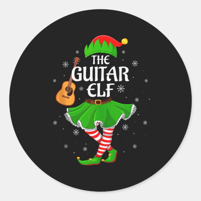 Adesivo Redondo Guitar Elf Christmas Family Girls Women Elf Squad  (Frente)