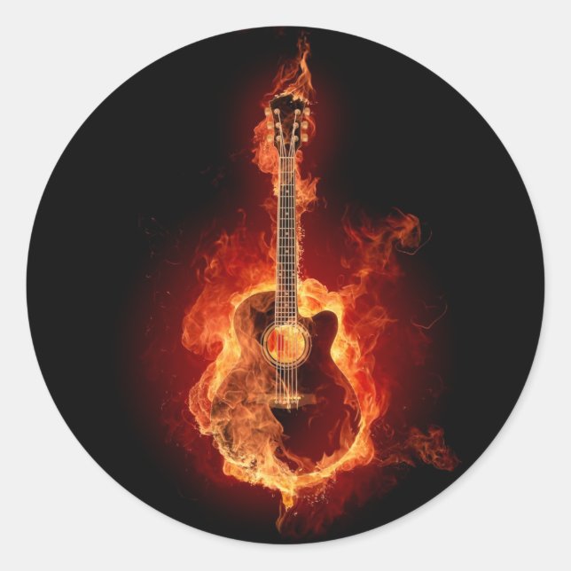 Adesivo Redondo Guitar Flames (Frente)