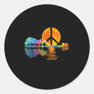 Adesivo Redondo Guitar Lake Shadow Peace Love Guitar Hippie
