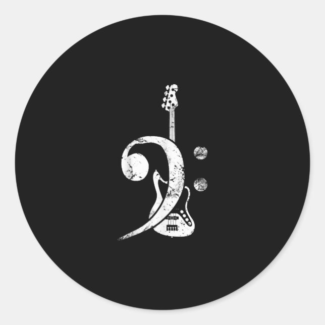 Adesivo Redondo Guitar Lover | Bass Clef Bass Guitar (Frente)