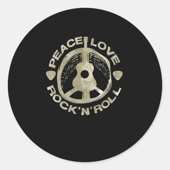 Adesivo Redondo Guitar Lover | Peace Love Rock'N'Roll (Frente)