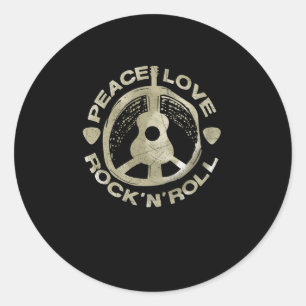 Adesivo Redondo Guitar Lover   Peace Love Rock'N'Roll
