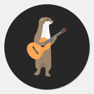 Adesivo Redondo Guitar Otter Animal Kids Arte Guitarista