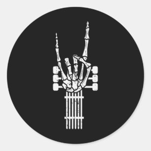 Adesivo Redondo Guitar Skeleton Rock n Roll Rocker Sinal Punk Hall