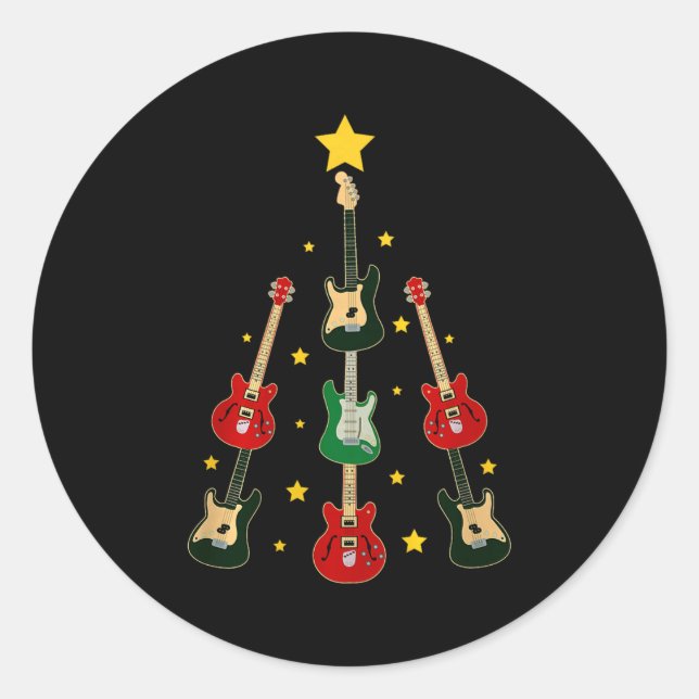 Adesivo Redondo Guitar Xmas Tree Musical Guitar Lovers Guitarist C (Frente)