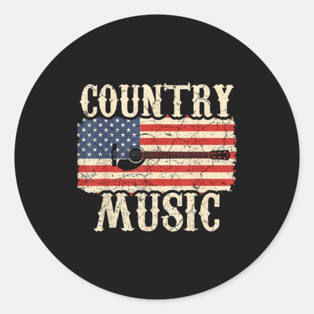 Adesivo Redondo Guitarista Country Music Guitar American Flag Bira (Frente)