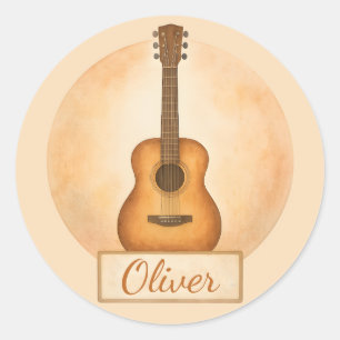 Adesivo Redondo Guitarra Acústica Nome Personalizado Para Amantes