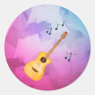 Adesivo Redondo Guitarra Acústica Notas de Música Geométrica Fu