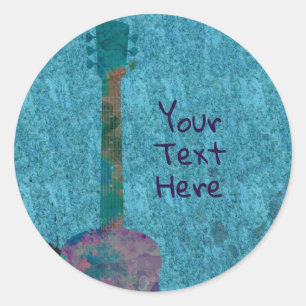 Adesivo Redondo Guitarra de Aquarela Festa de Aniversário Musical 