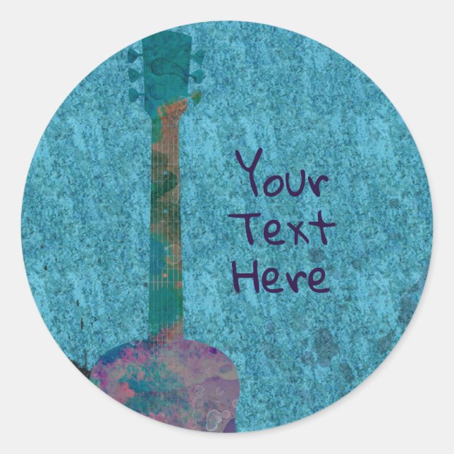 Adesivo Redondo Guitarra de Aquarela Festa de Aniversário Musical  (Frente)