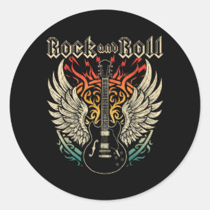 Adesivo Redondo Guitarra de Rock and Roll Música ROCK Vintage 70s