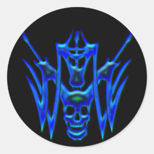 ADESIVO REDONDO GUITARRA E CRÂNIO AZUIS