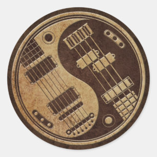Adesivo Redondo Guitarra e Yin baixo Yang com textura de Brown