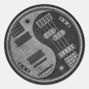 Adesivo Redondo Guitarra e Yin baixo Yang com textura escura