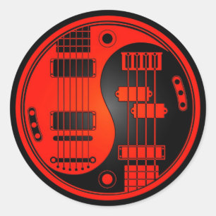 Adesivo Redondo Guitarra e Yin baixo Yang vermelho e preto
