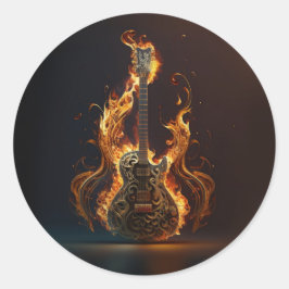 Adesivo Redondo Guitarra elétrica em chamas