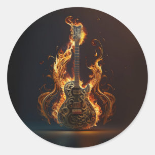Adesivo Redondo Guitarra elétrica em chamas