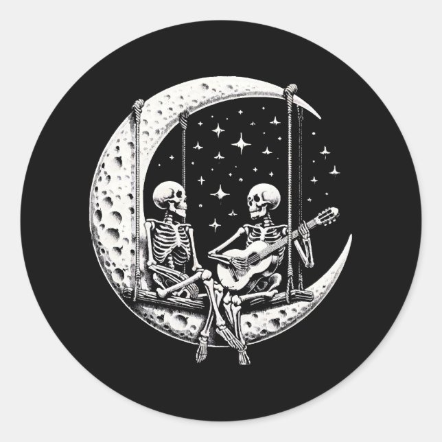 Adesivo Redondo Guitarra Lua Casal Esqueleto (Frente)