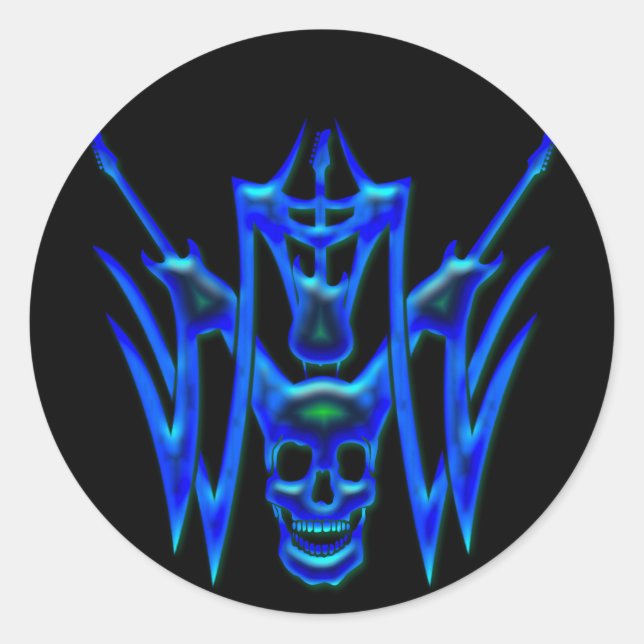 ADESIVO REDONDO GUITARRAS AZUIS E CRÂNIO (Frente)