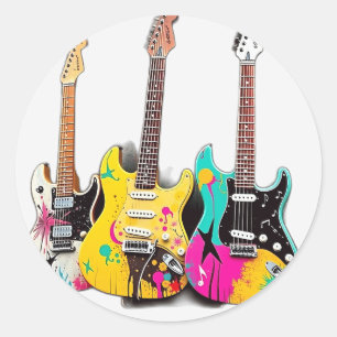 Adesivo Redondo Guitarras de estilo de grafite com notas musicais
