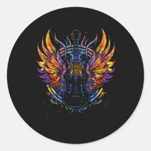 Adesivo Redondo Guitarrista Colorido