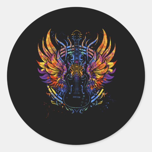 Adesivo Redondo Guitarrista Colorido (Frente)