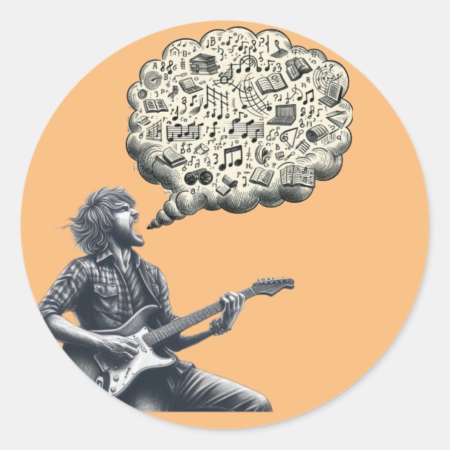 Adesivo Redondo Guitarrista explosivo Solfeggio (Frente)