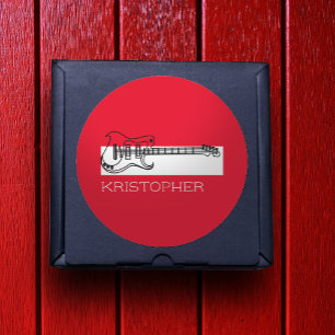 Adesivo Redondo Guitarrista moderno, negro e minimalista, vermelho