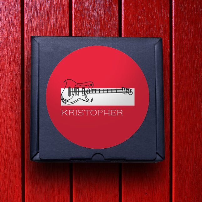 Adesivo Redondo Guitarrista preto-branco-preto-branco-moderno guit (Criador carregado)